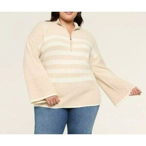 Lane Bryant Beige & White Striped Half-Zip Pullover Sweater Plus Size 18/20